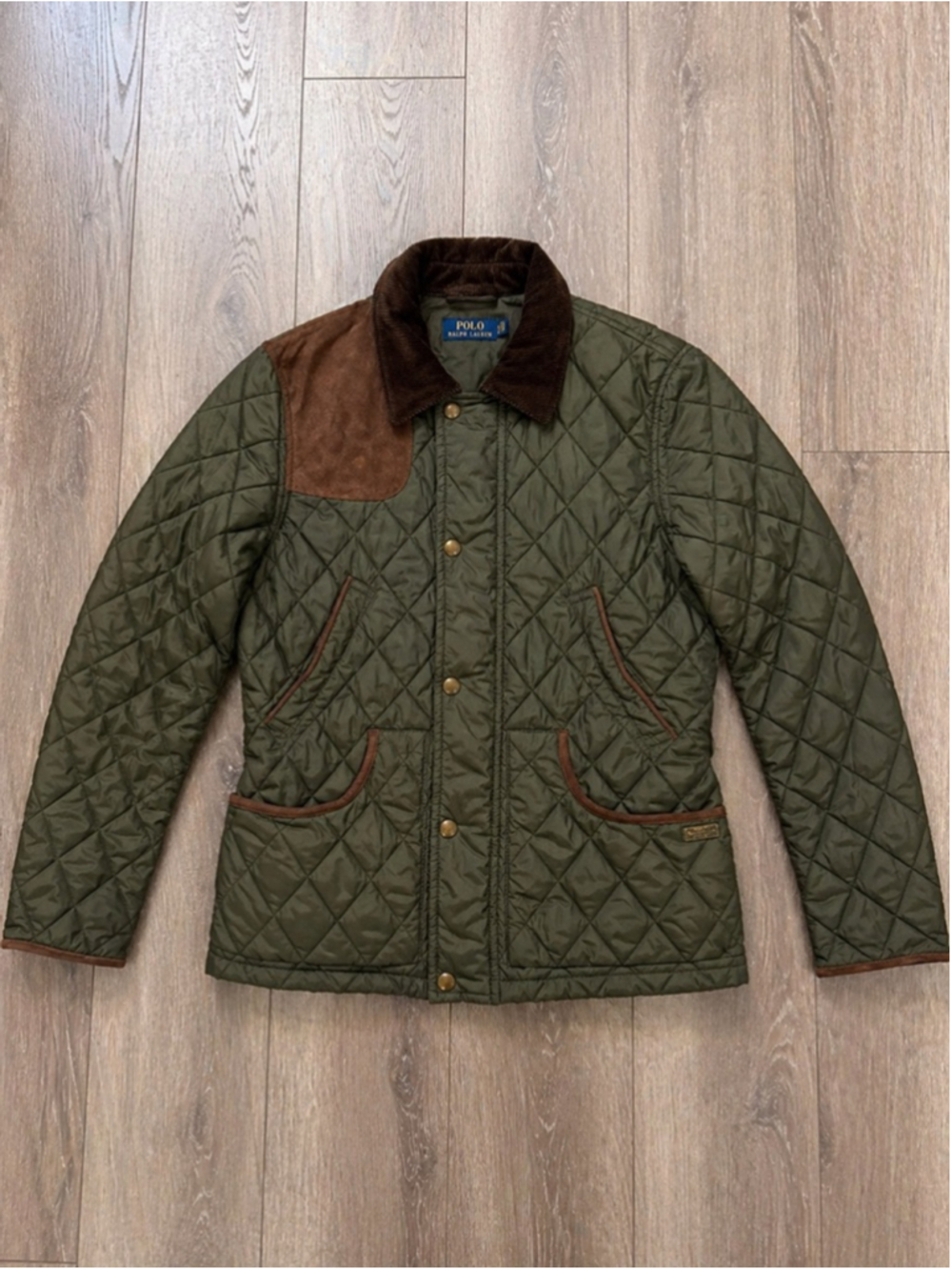 Ralph Lauren Quilted Barn Jacket Womens Small Olive Green Corduroy Collar Equest
